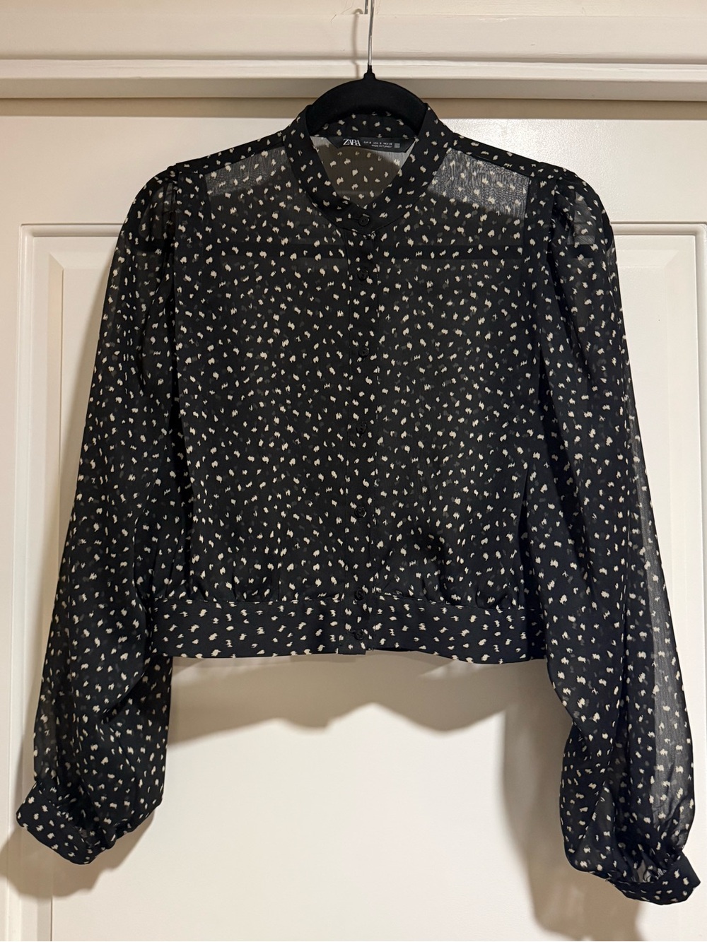 ZARA Balloon Sleeve Button Up Top - Cropped (S)